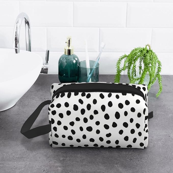 Black & White Dalmatian Spot Makeup Bag - Durable 600D Oxford Fabric Travel Cosmetic Bag, Shockproof Foam Padded Toiletry Organizer for Gym & Daily Use 10x6.2x4.9 Inch