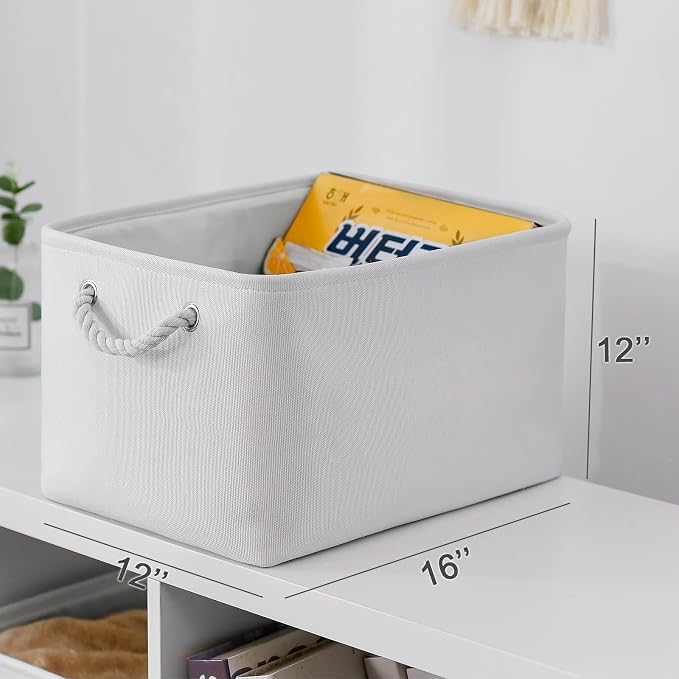 Storage Basket for Shelves - 15.8x11.8x11.8 inch 3 Pack Fabric Storage Cubes, Collapsible Storage Bin for Organizing Organizer Closet Book Gift Dog(White)