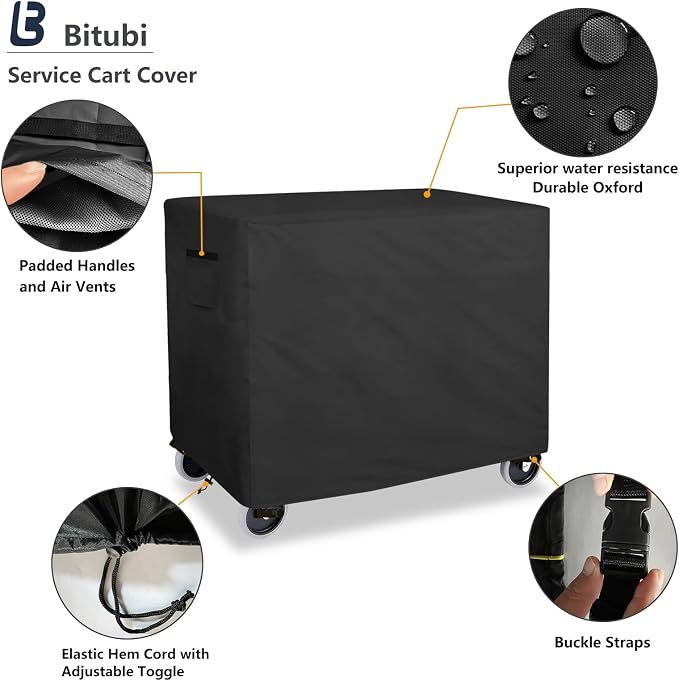 Bitubi Service Cart Cover for 500-Pound Capacity Service Utility Cart,Heavy Duty Waterproof Utility Cart Cover - 35''L x 18.5''W x 31''H(Black)