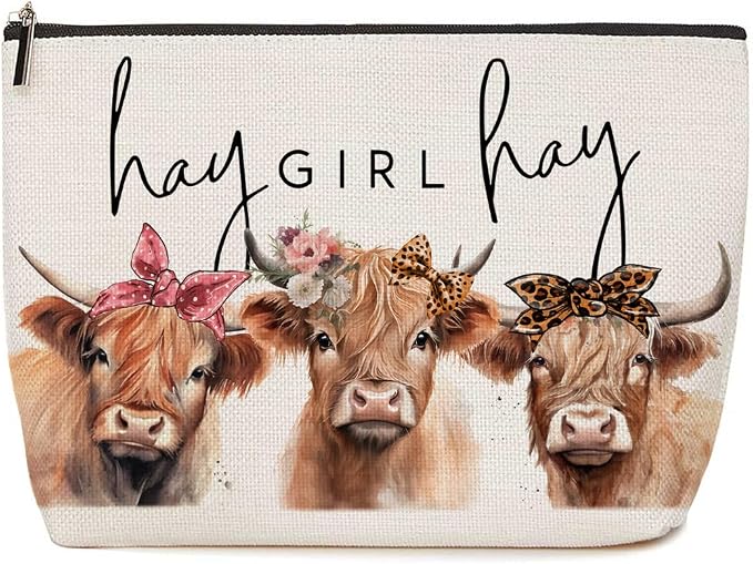 Funny Western Makeup Bag Cow Floral Cosmetic Bag | Western Accessories for Women, Stuff for Female Girl Sister Daughter Niece Aunt Mom Cow Lovers, Birthday, Christmas