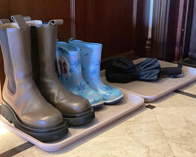 Boot Tray for Entryway Indoor, Heavy Duty Shoe Mat Tray 2 Packs, 16.7"x12.8" Waterproof Mat with Raised Edge, Outdoor Multi-Purpose for Boots, Shoes, Garden, Pets