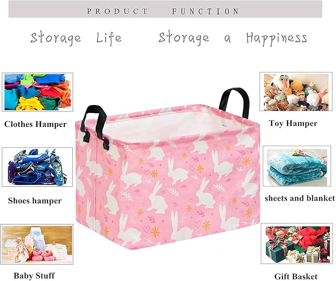 Kid Clothes Storage Basket Gift Shelf Basket Toy Storage Bin, Nursery Basket Organizer Box With Handles for Room Deco Bunny Easter Eggs Basket for Children