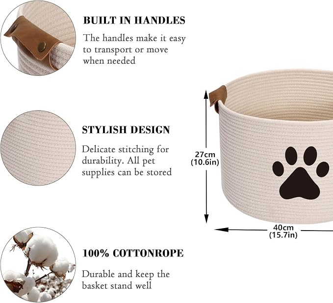 Morezi Dog toy bin pet cat toy box baskets in large suff storage - Perfect for collect toys, grooming stuff, closthing, diapers for Living Room, Playroom, Closet, Home - Beige