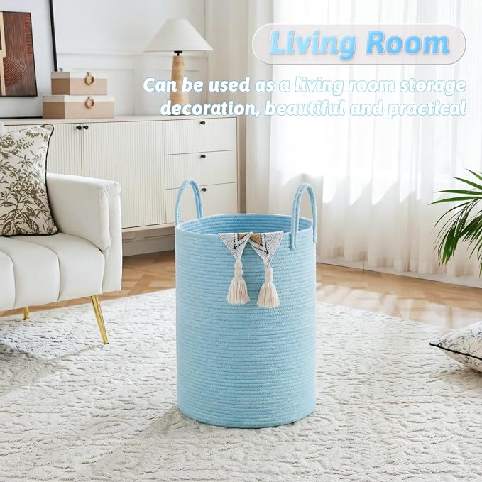 Laundry Basket,Woven Cotton Rope Laundry Hamper,100L for Decor Storage of Dirty Clothes,Toys and Blankets in Bathroom,Baby Room and Living Room