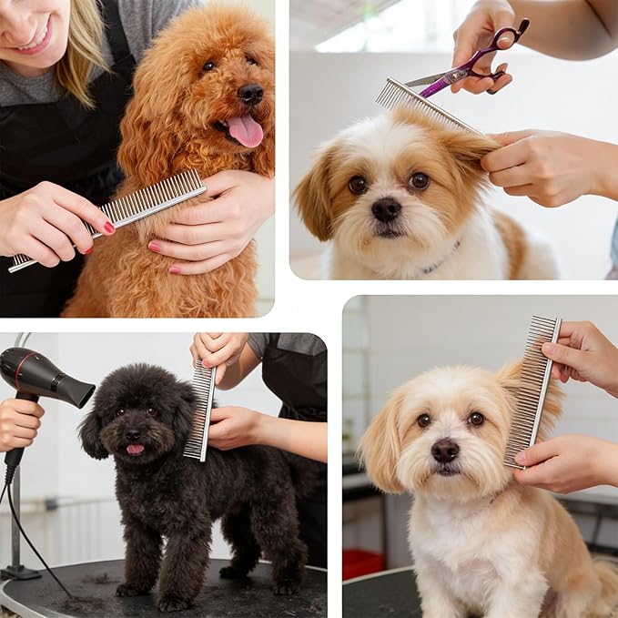 2PCS Slicker Brush for Dogs，Professional Dog Grooming Brush (Goldendoodles,Poodles,Labradoodles) with Extra Long Pins to Effectively Remove Tangles,Knots and Mats，Saves Time Energy (Purple, Large)