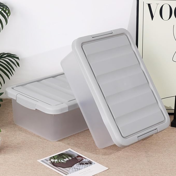 Wekioger 14 Quart Home Latch Storage Container Bin with Grey Lid, 2 Packs