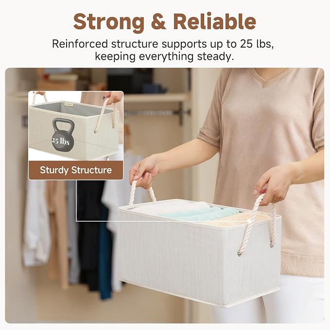 StorageWorks Storage Baskets for Shelves, Fabric Storage Bins, Closet Organization and Storage Basket, Foldable Organizer Bins for Clothes, Beige, White & Ivory, Large, 3-Pack | Storage Baskets for Shelves, Closet Organization and Storage Basket, Folda...