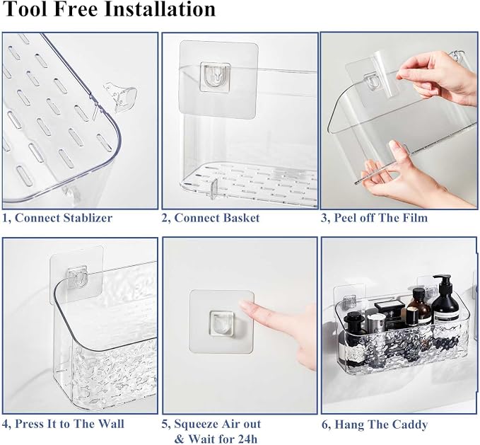 Bath Toy Storage 2 Packs, Large Bath Toy Holder - No Drill, Quick-Dry | BPA-Free Bathtub Toy Organizer, Wall-Mounted Adhesive Shower Caddy, Bathroom Toy Basket & Bin for Baby, Toddler, Kids, Wave
