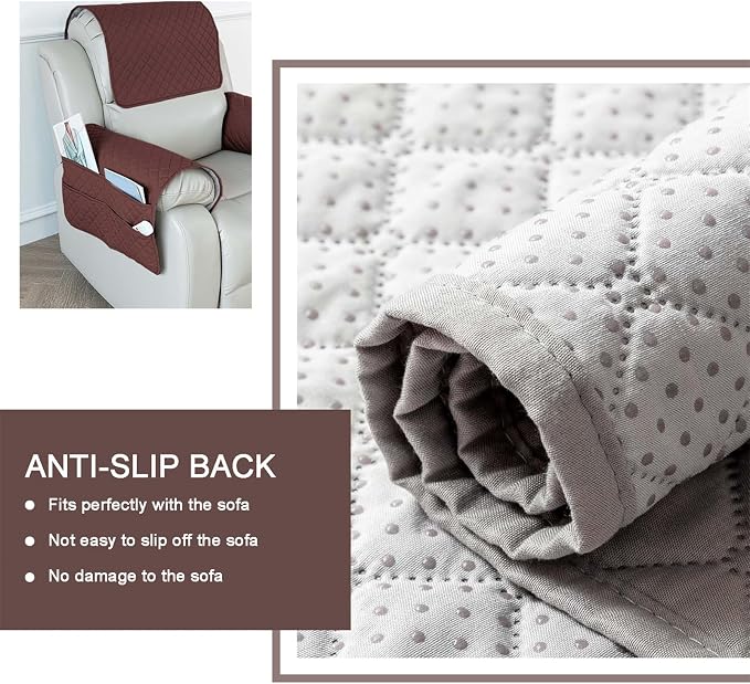 Large Polyester Armrest and Headrest Covers with 2 Pockets | Soft, smooth polyester resists daily wear nonslip silicone backing helps shield recliners and sofas from pet scratches
