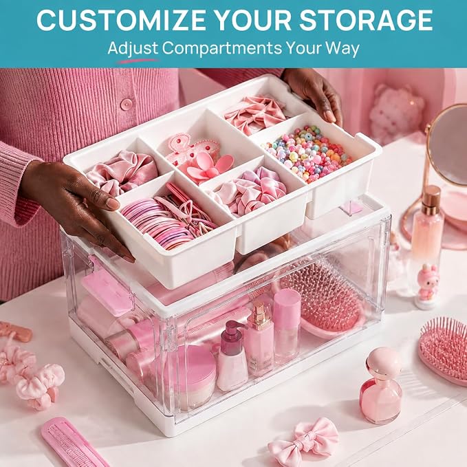 Vtopmart 24 QT Clear Craft Organizer with Removable Tray & Dividers, 1 Pack | Storage Box for Coloring Books, Modeling Clay, Molds and Art Supplies, Keeps Craft Materials Organized and Easy to Access