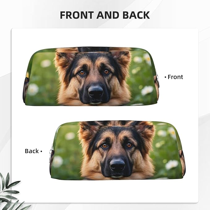 PU Leather Pencil Case Cosmetic Pencil Bags Makeup Pouch with Zipper | Cute Pet German Shepherd Dog Pen Pouch Portable Cosmetic Organizer Bag For Office Woman Man