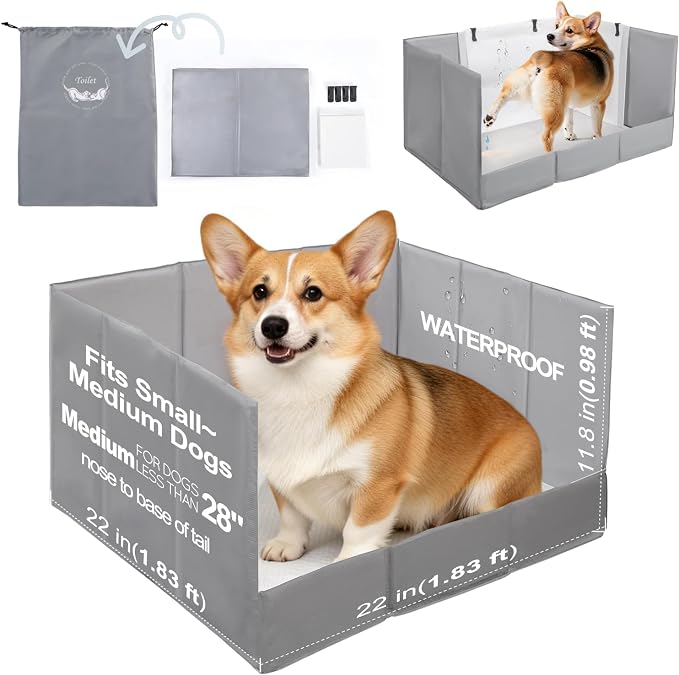 HQ4US 4LEGS Dog Litter Box Indoor High Walls, Puppy Pee Pad Holder Foldable | Dog Potty Tray, Medium Dog Toilet with Clips, No Assembly,Waterproof, Easy Clean, No Spill, Seamless, Portable for Travel