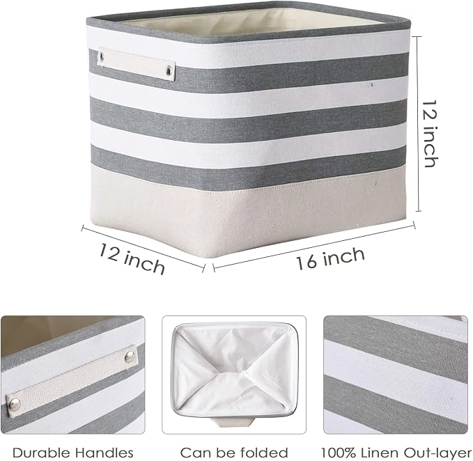 Extra Large Cube Storage Bins Baskets for Organizing, Sturdy Fabric Storage Basket Cube W/Handles, Decorative Foldable Storage Baskets for Shelves Closet Nursery Toy (3 Pack 16×12×12inch)