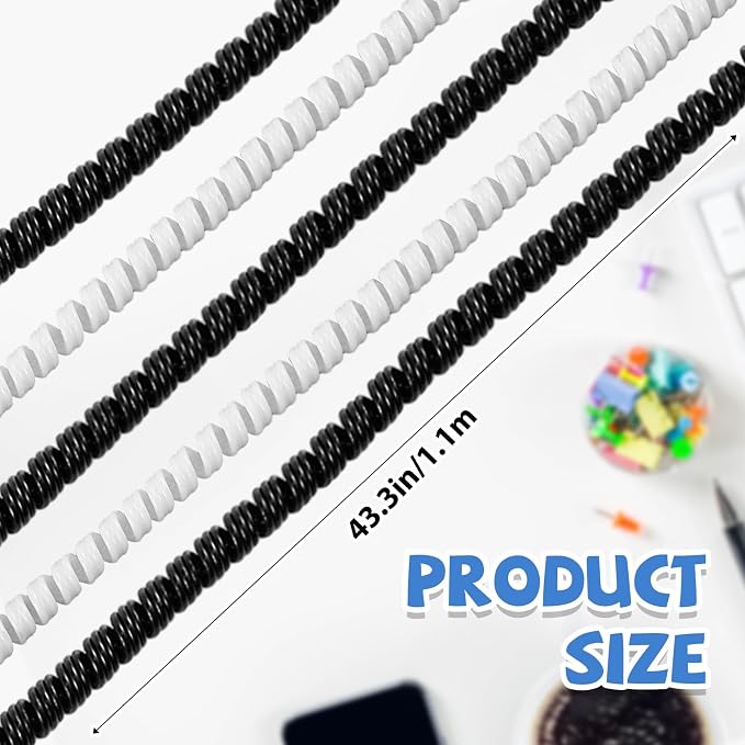 Friends 10 Pcs Cord Protectors from Pets No Chew 43.3'',Black White | Spiral Cable Protector, Phone Charger Cover, Data Cable Protective Sleeve Chew Proof, USB Wire Cover Stylish, Cat Dog Rabbit