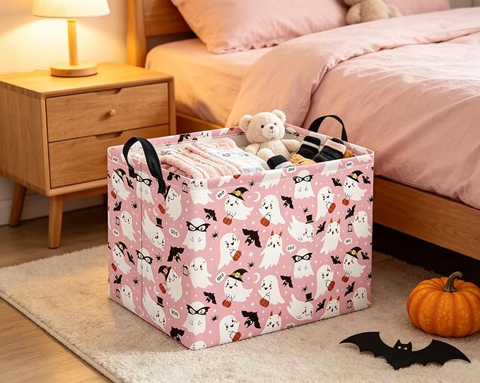 Rectangular Halloween Basket for Boys and Girls Kids Trick or Treat Pumpkin Basket for Halloween Parties Cute Storage Bin Organizer Box Room Decor(Mask Halloween)