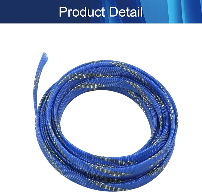 Jutagoss PET Expandable Braided Cable Sleeve, 16.4ft - 1/2 inch Blue Gold Cable Management Sleeve, Wire Loom Tube Cord Protector for USB Cable, Power Cord, Audio Video and More, 1Pc