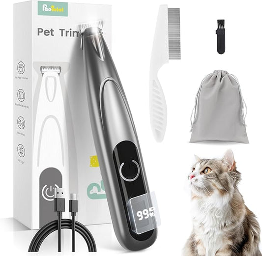PAPMINI Dog Grooming Kit with LED Display, 35dB Ultra-Low Noise Dog Paw Trimmer, Cordless Hair Trimmer for Paws, Ears, Face, Rump with LED Light (Light Sliver)