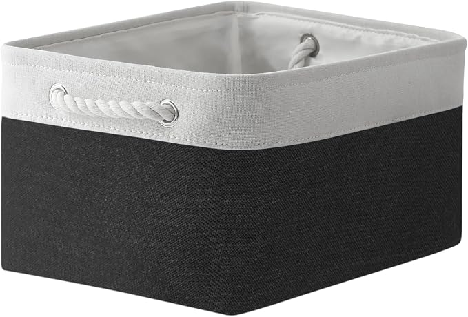 Storage Bins for Shelves - 1 Pack 15.7x11.8x8.3 inch Canvas Storage Basket for Organizing Cubes Gift Dog Cloth Toy (White & Black)