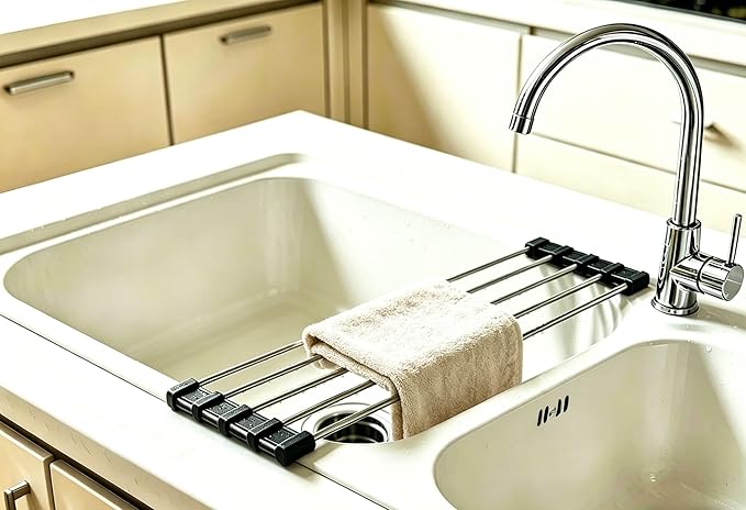 Ahyuan Roll up Dish Drying Rack Over The Sink Kitchen Roll up Sink Drying Rack Portable Dish Drainer Foldable Dish Drying Rack (Black, 17.8''X3.7'')