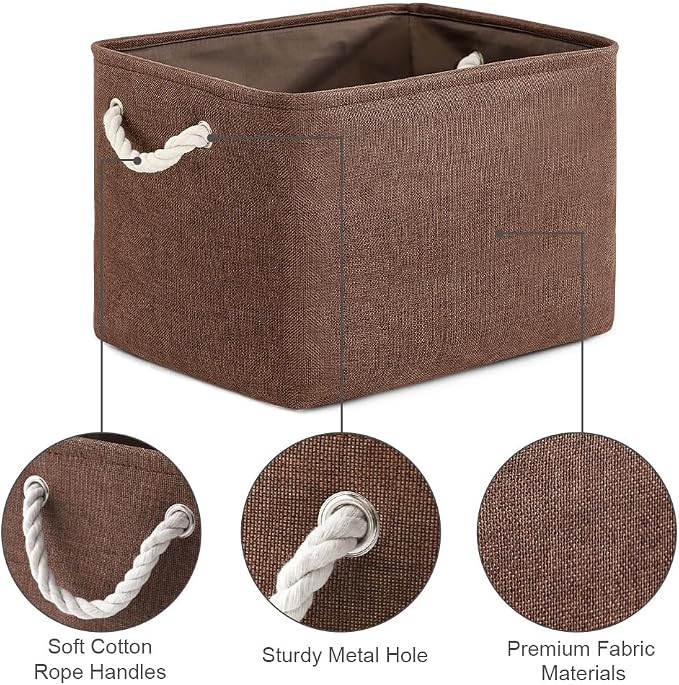 Organization and Storage Basket for Shelves - 3 Pack 16x12x12 inch Fabric Storage Cubes, Cube Storage Bin for Organizing Closet Cloth Organizer Gift Toy (White & Brown)