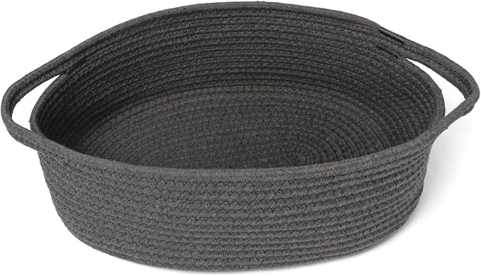 Small Rope Basket, Baskets for Gifts Empty, Cute Woven Basket for Dog Toy, Cat Toy Bin Box, Wicker Organizing Basket for Book, Baby Diaper, Towels, Snack, 13” x 9” x 5”, Dark Gray
