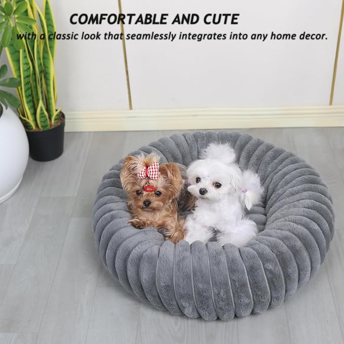 Dog Beds Small Sized Dog Washable Calming Anti-Anxiety Donut Puppy Bed for Small Dogs and Cats,Cozy Soft Anti-Slip Round Large Cat Bed 23 Inch Fits up to 20 lbs Pets,Warm Grey