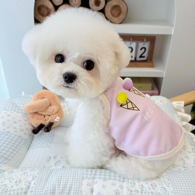 Spring & Summer Pet Clothes Tank Top - Ice Cream Pattern Breathable Tank top for Dogs & Cats, Cool Sleeveless Shirt for Teddy, Bichon & Small Breeds