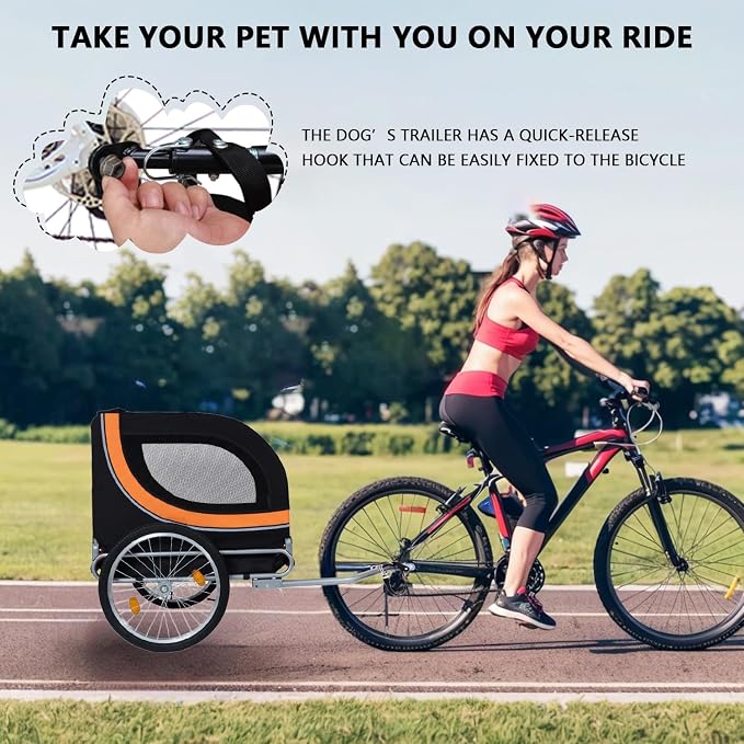 Large Dog Bike Trailer with 18.9" Wheels - 120LB Capacity Dog Trailer for Bike, Foldable Pet Bike Trailer for All-Terrain Cycling, Jogging & Camping