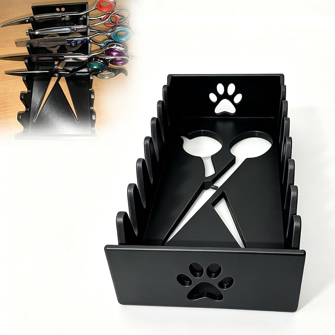 Scissor Caddy for Pet Grooming Shears Grooming Scissor Holder Organizer Rack, Desktop Storage Stand Holds 8 Shears (Black)