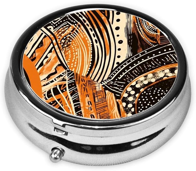 Tribal Print Portable Pill Organizer | 3 Compartment, With Mirror, For Men Women, For Daily Supplements, Vitamins, Fish Oil, Jewelry, Candy, Travel
