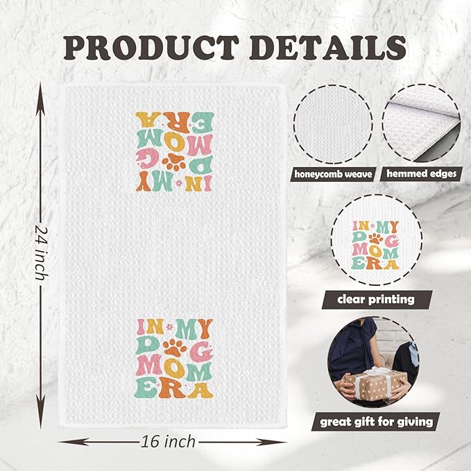 Chicimln Dog Mom Gifts Kitchen Towels, Gifts for Dogs Lovers Decorative Hand Towels for Bathroom, Groovy in My Dog Mom Era Dish Tea Towel Drying Cloth for Kitchen Decor, 16x24 Inch