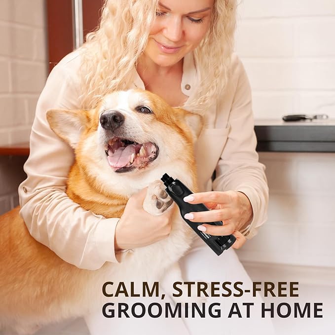 6-Speed Quiet Dog Nail Grinder with LED Light, Low-Vibration Electric Pet Nail Trimmer for Dogs and Cats, Safe Grooming Kit for Beginners, Complete Set with Storage Case