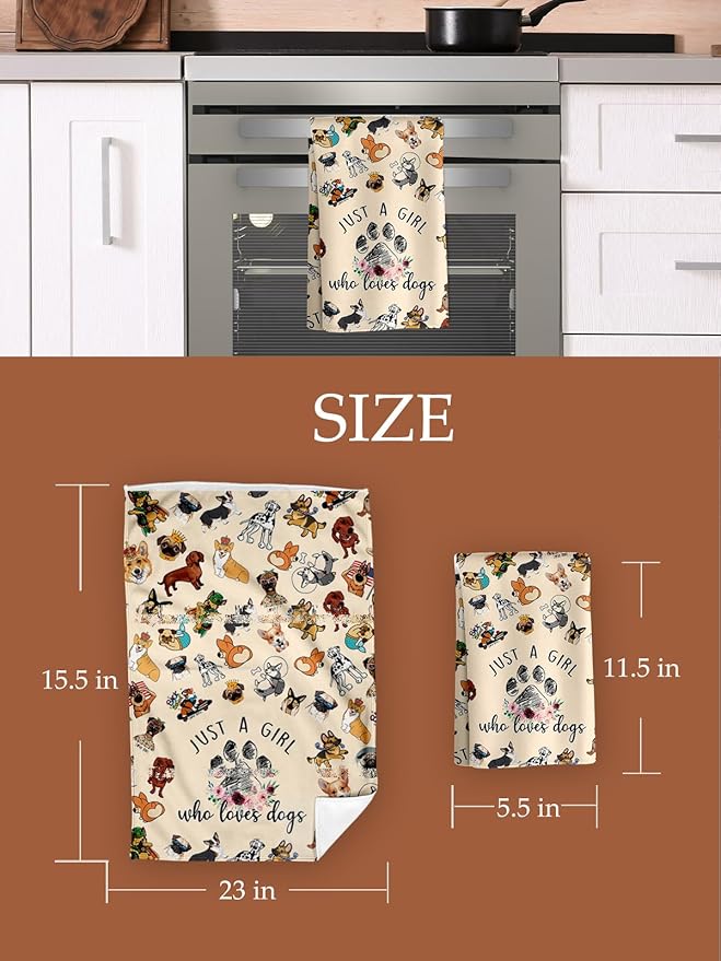 Kitchen Towels Dish Cloths Tea Hand Drying Cleaning Cup Towel for Dog Lover Absorbent Soft Quick Dry Decorative Cute Pattern Design Modern Decor Dishcloth Hostess Housewarming Choice Ideas