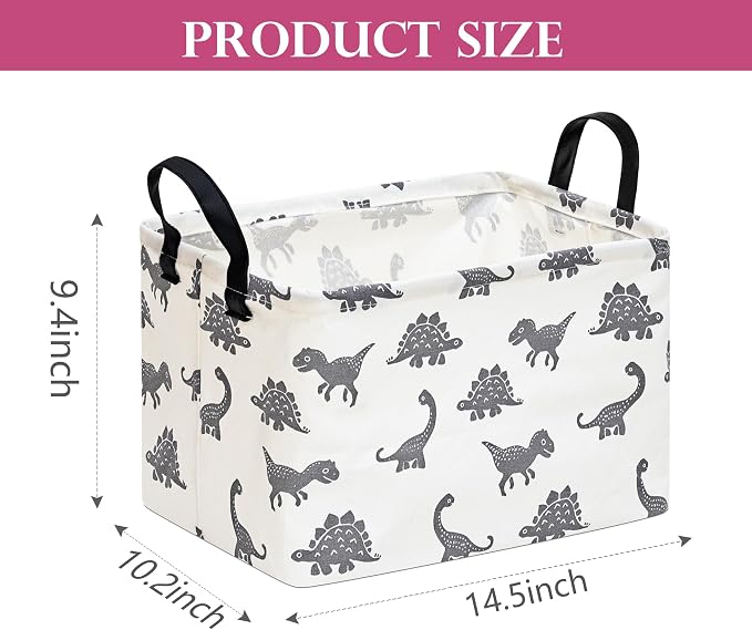 Baby Storage Basket Nursery Box Laundry Hamper Organization Bins for Toys and Clothes with Handles (Grey Dinosaur)