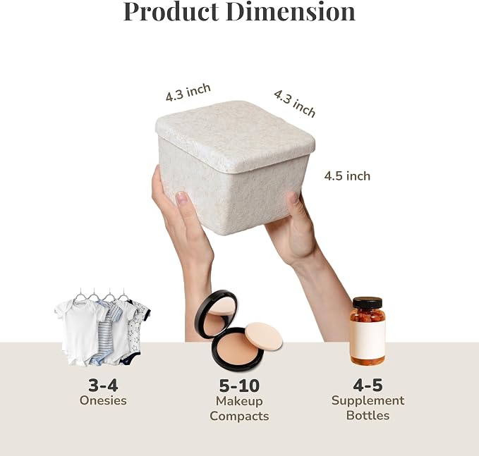 SortJoy The Sculpted Bin - Petite with Lid Set of 3 Storage Bin Felt Storage Basket Drawer Organizer Clothes Closet Cabinet Bathroom, Pantry, Kitchen Bin: 6.3" x 6.3" x 4.5" (Stone, Oatmeal)