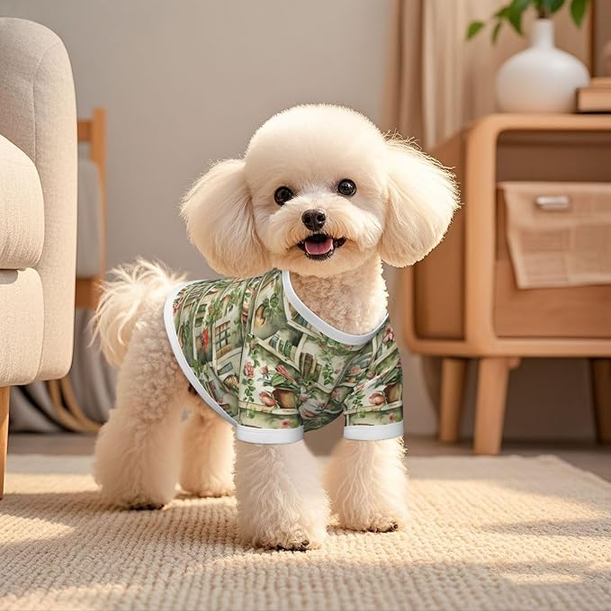 Vintage Bookshelf Dog T Shirt Dogs Cats Cotton Shirts Short Sleeve Clothes Soft Stretchy Pet Costume Doggy Outfit Pullover Jumper Puppy Sweatshirt Small