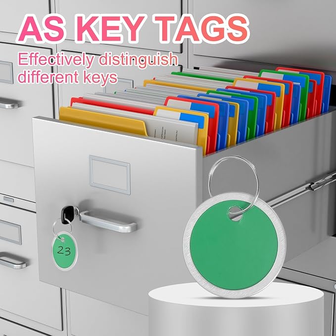 PATIKIL 1.2 Inch Metal Rim Key Tags 25 Pack Blank Round Paper Tags Bulk Writable Keychain Identifiers with Split Rings for Car Door Drawer Key Luggage Pet, Green