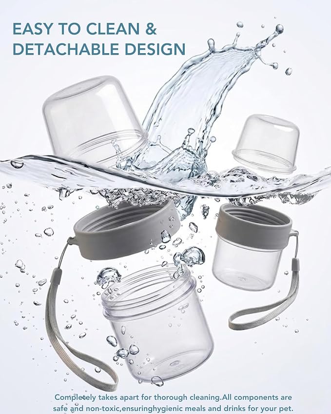 Portable Pet Travel Water Bottle and Food Container - 2-in-1 Detachable Dog Travel Cup for Walking, Hiking and Traveling - Leak-Proof, BPA Free & Food Grade Safety Material (Gray, 2-Pack Set)