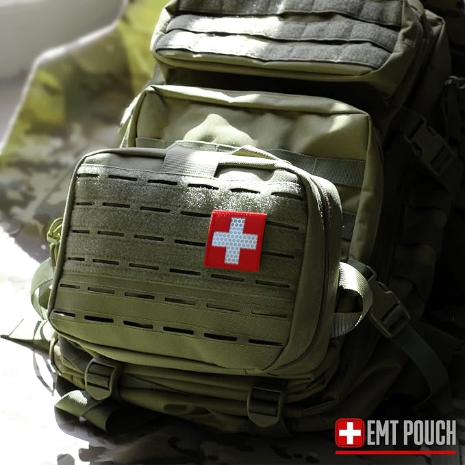 LIVANS Medical Bag, First Aid Bag Empty for Emergency & Trauma Kits | Molle Quick Release Design, Headrest Mount, Includes Flag and Cross Patch,Versatile for Tactical, Camping, Hiking and Travel