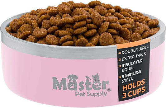 Master Pet Supply Stainless Steel Dog Bowls - 25 oz, Heavy Duty - Rose Quartz, Double Wall Extra-Thick Insulated, Non-Slip Pet Water Bowl for Dogs, Cats & Pets, Anti Rust Metal, Dish Washer Safe