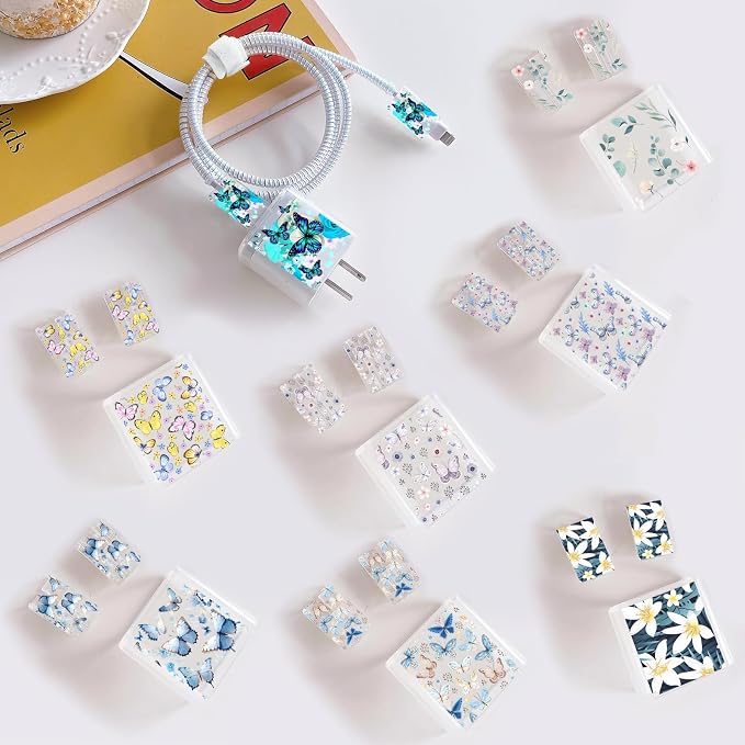 CameCosy Cute Cable Protector Compatible for iPhone Apple Charger with Pretty Colorful Butterflies Pattern,Data Cable USB Type C Cord Saver Phone Charger Protector for iPhone 11 12 13 14 15 Pro Max