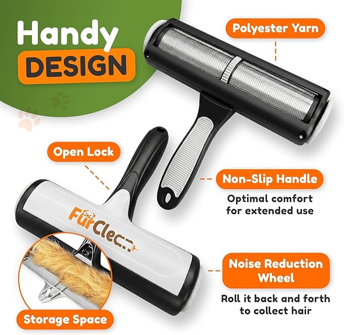 Pet Hair Removal Roller - Electrostatic Absorption Reusable Lint Rollers for Pet Hair - Cleaning Tool for Furniture, Couch and Carpet - Large Storage Compartment with Easy Disposal