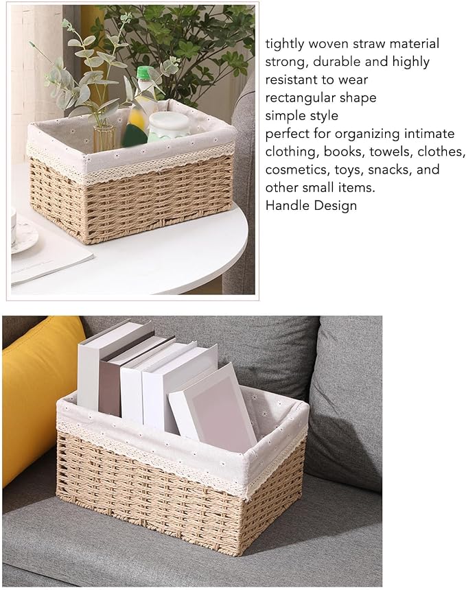 Tissting 4-Piece Woven Straw Baskets Set, Multiple Sizes - Versatile Storage Organizers for Bedroom, Bathroom, Office, Laundry, with Handles for Easy Carrying