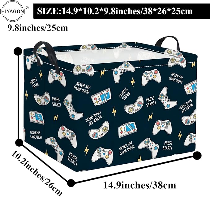 Rectangular Valentines Basket Fabric Storage Bin Storage Boxes Collapsible Storage Basket for Clothes Books Shelves Basket(Blue Game)