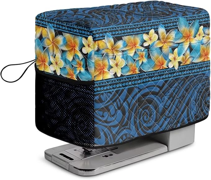 Sewing Machine Cover Polyester Febric Tribal Tattoo Plumeria Print | Dust Pet Hair Protection,Quilting Design,Fits Standard Singer,Brother Janome Machines,Protecting Decorating Your Sewing Space