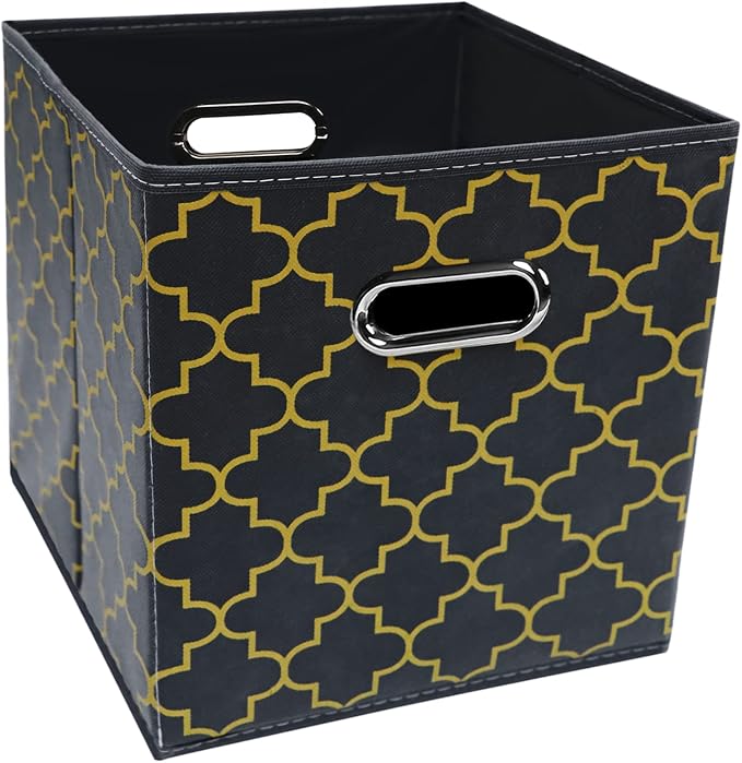 Black Foldable Storage Cubes Bins , Fabric Storage Box Cubes Organizer Baskets with Dual Handles for Home Organizer Grey Gold