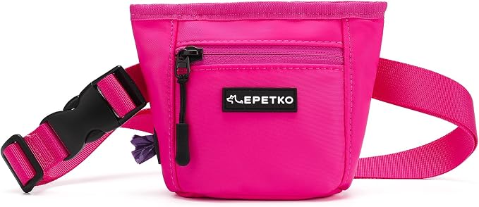 Dog Treat Pouch, Powerful Magnet Closure Device Dog Training Treat Bag Large Capacity Pet Treat Pouch with Poop Bag Dispenser Treat Bag for Dog Training with Metal Waistband Clip (Pink)