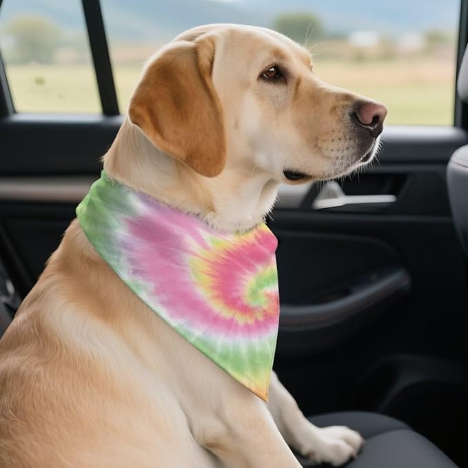 Howilath Dog Bandana with Colorful Tie Dye Design, Adjustable Polyester Pet Kerchief Scarf for Small Medium Large Dogs and Cats