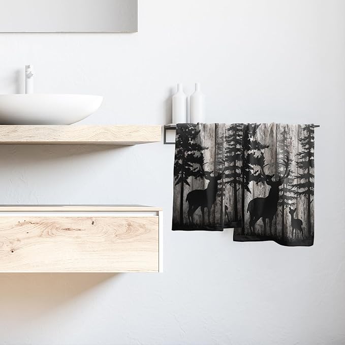 Giwawa Forest Deer Hand Towels Wildlife Animal Fingertip Towels Set of 2 Soft Guest Face Towel Bathroom Decorations Thin Kitchen Tea Dish Towels