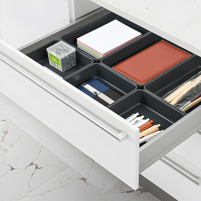 Kutesna 6 PCS Large Plastic Drawer Organizer, 9"×6" Desk Organizer Set | Storage Trays, Versatile Plastic Storage Bins for Makeup Vanity, Jewelries, Kitchen Utensils, Bathroom and Office